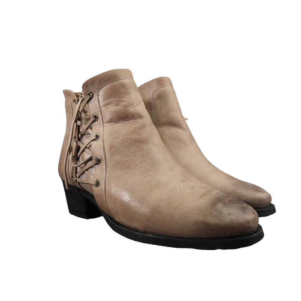 Walking Cradles Shoes Womens 7.5 Bootie Fashion Distressed Boho Lace Leather Zip